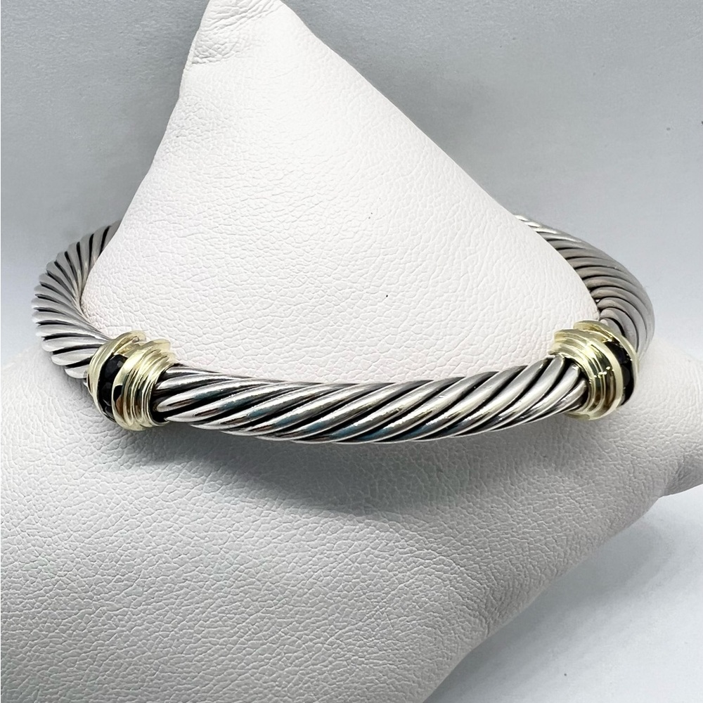 David Yurman 5mm Onyx 14k Gold Double Station Bracelet - Picture 7 of 14